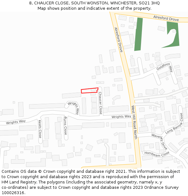 8, CHAUCER CLOSE, SOUTH WONSTON, WINCHESTER, SO21 3HQ: Location map and indicative extent of plot