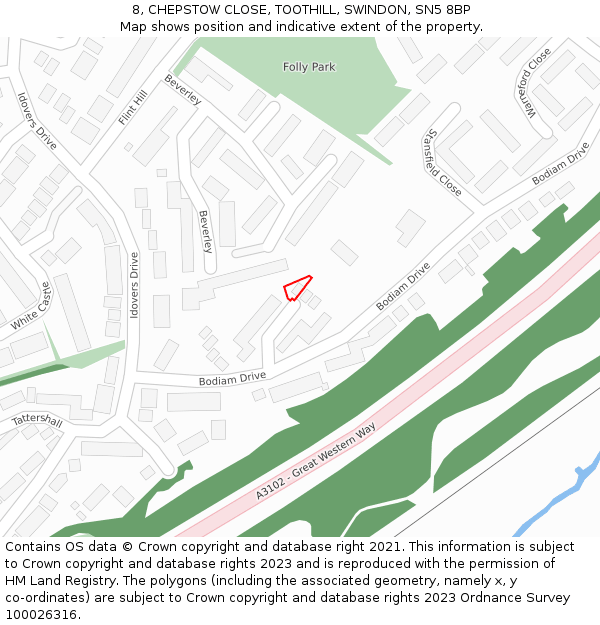 8, CHEPSTOW CLOSE, TOOTHILL, SWINDON, SN5 8BP: Location map and indicative extent of plot