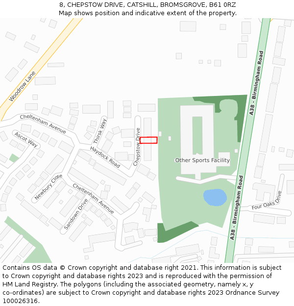 8, CHEPSTOW DRIVE, CATSHILL, BROMSGROVE, B61 0RZ: Location map and indicative extent of plot