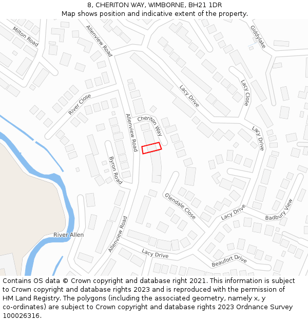 8, CHERITON WAY, WIMBORNE, BH21 1DR: Location map and indicative extent of plot
