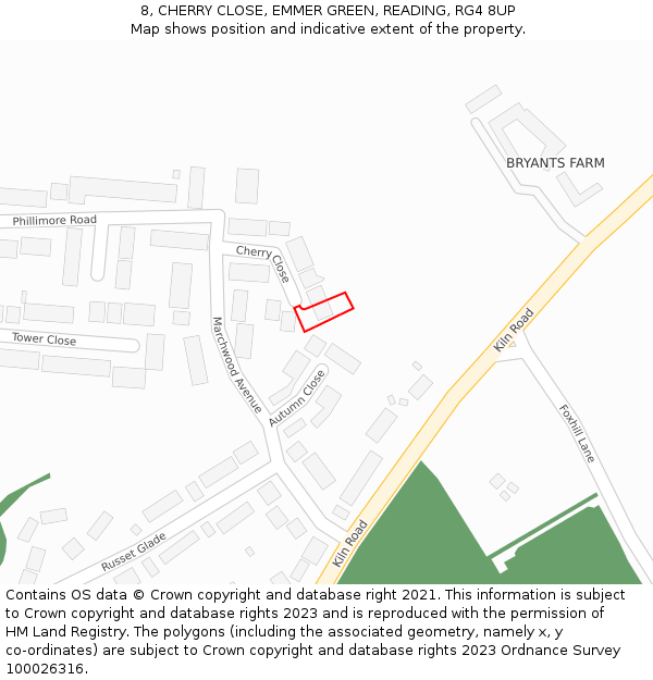 8, CHERRY CLOSE, EMMER GREEN, READING, RG4 8UP: Location map and indicative extent of plot