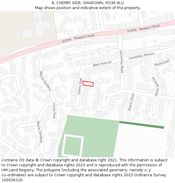 8, CHERRY SIDE, SANDOWN, PO36 9LU: Location map and indicative extent of plot