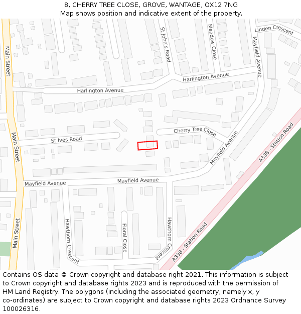 8, CHERRY TREE CLOSE, GROVE, WANTAGE, OX12 7NG: Location map and indicative extent of plot