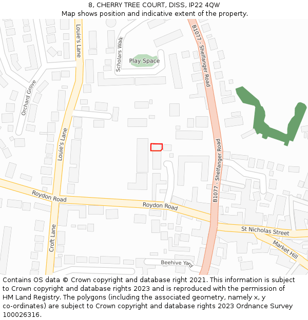 8, CHERRY TREE COURT, DISS, IP22 4QW: Location map and indicative extent of plot