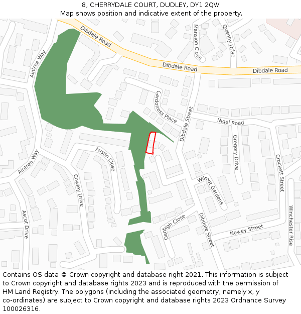 8, CHERRYDALE COURT, DUDLEY, DY1 2QW: Location map and indicative extent of plot