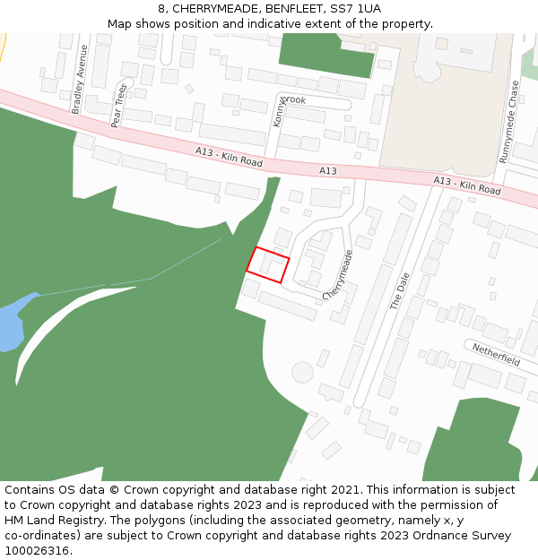 8, CHERRYMEADE, BENFLEET, SS7 1UA: Location map and indicative extent of plot