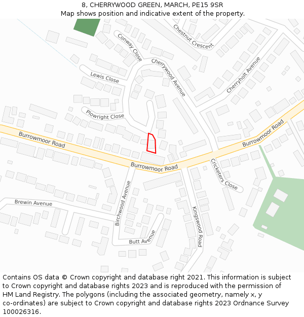 8, CHERRYWOOD GREEN, MARCH, PE15 9SR: Location map and indicative extent of plot