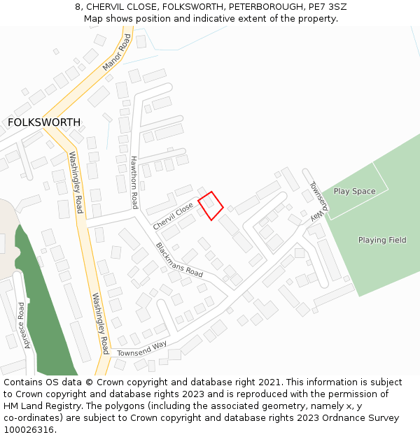 8, CHERVIL CLOSE, FOLKSWORTH, PETERBOROUGH, PE7 3SZ: Location map and indicative extent of plot