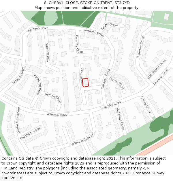 8, CHERVIL CLOSE, STOKE-ON-TRENT, ST3 7YD: Location map and indicative extent of plot