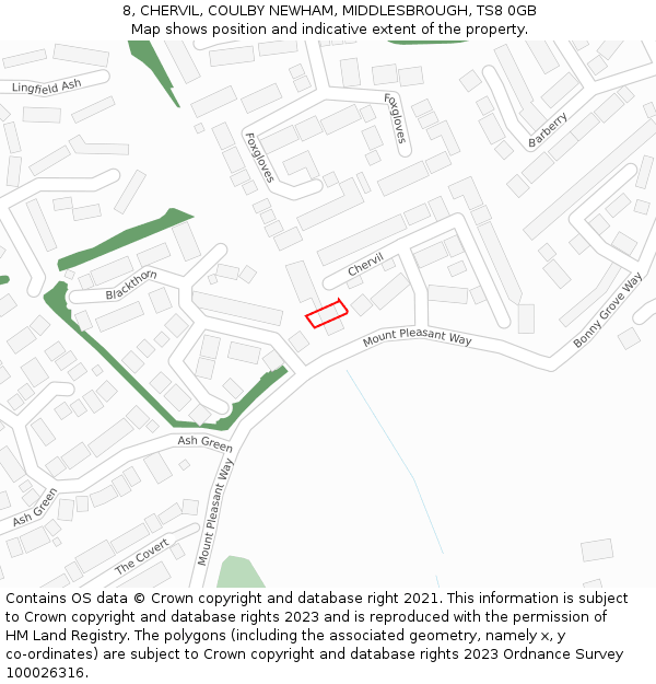 8, CHERVIL, COULBY NEWHAM, MIDDLESBROUGH, TS8 0GB: Location map and indicative extent of plot