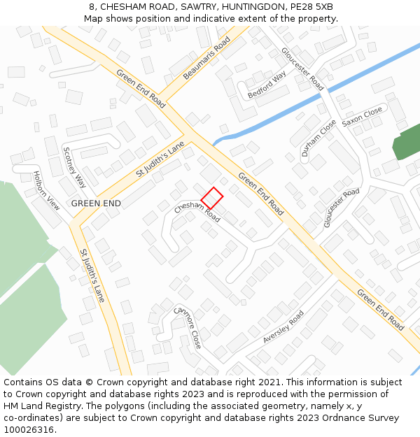 8, CHESHAM ROAD, SAWTRY, HUNTINGDON, PE28 5XB: Location map and indicative extent of plot