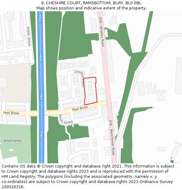8, CHESHIRE COURT, RAMSBOTTOM, BURY, BL0 0BL: Location map and indicative extent of plot