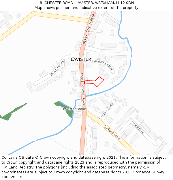 8, CHESTER ROAD, LAVISTER, WREXHAM, LL12 0DN: Location map and indicative extent of plot