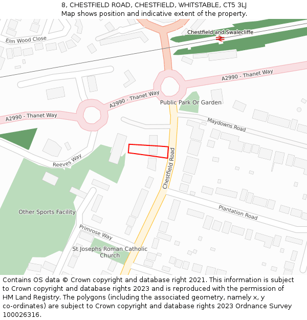 8, CHESTFIELD ROAD, CHESTFIELD, WHITSTABLE, CT5 3LJ: Location map and indicative extent of plot