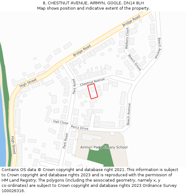 8, CHESTNUT AVENUE, AIRMYN, GOOLE, DN14 8LH: Location map and indicative extent of plot