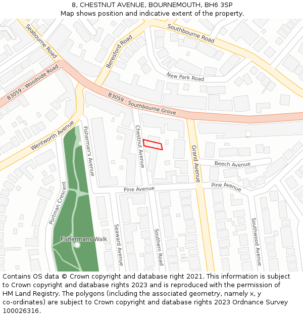 8, CHESTNUT AVENUE, BOURNEMOUTH, BH6 3SP: Location map and indicative extent of plot