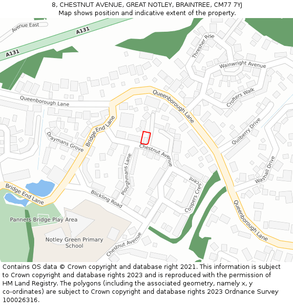 8, CHESTNUT AVENUE, GREAT NOTLEY, BRAINTREE, CM77 7YJ: Location map and indicative extent of plot