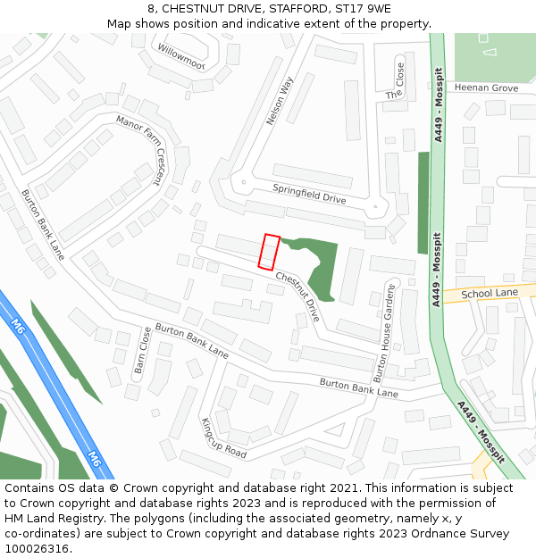 8, CHESTNUT DRIVE, STAFFORD, ST17 9WE: Location map and indicative extent of plot