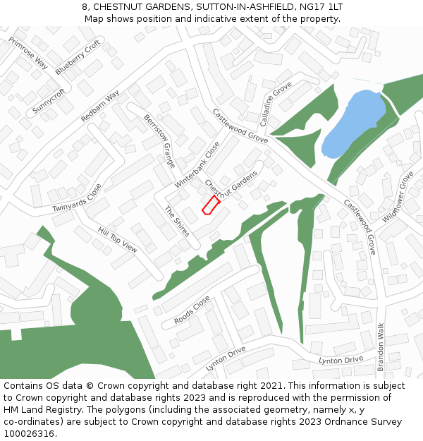 8, CHESTNUT GARDENS, SUTTON-IN-ASHFIELD, NG17 1LT: Location map and indicative extent of plot