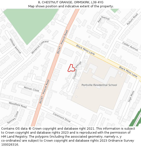 8, CHESTNUT GRANGE, ORMSKIRK, L39 4YG: Location map and indicative extent of plot