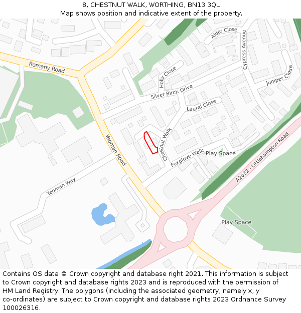 8, CHESTNUT WALK, WORTHING, BN13 3QL: Location map and indicative extent of plot