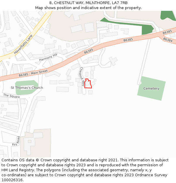 8, CHESTNUT WAY, MILNTHORPE, LA7 7RB: Location map and indicative extent of plot