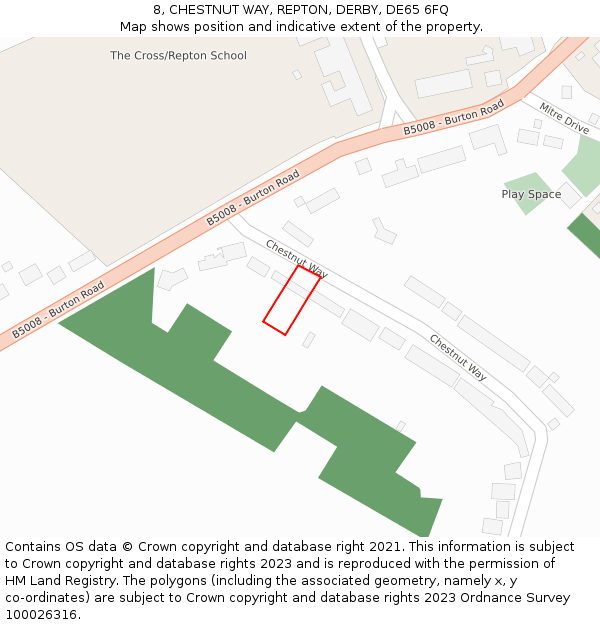 8, CHESTNUT WAY, REPTON, DERBY, DE65 6FQ: Location map and indicative extent of plot