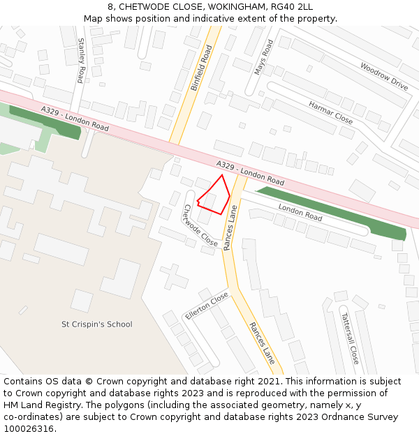 8, CHETWODE CLOSE, WOKINGHAM, RG40 2LL: Location map and indicative extent of plot