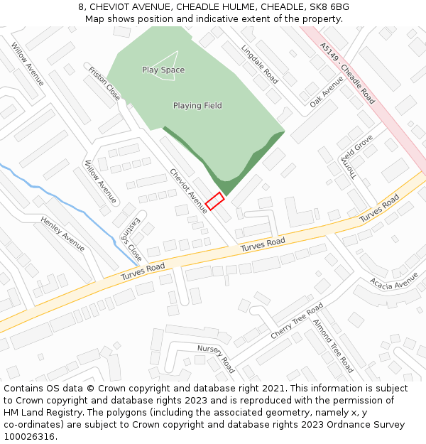 8, CHEVIOT AVENUE, CHEADLE HULME, CHEADLE, SK8 6BG: Location map and indicative extent of plot