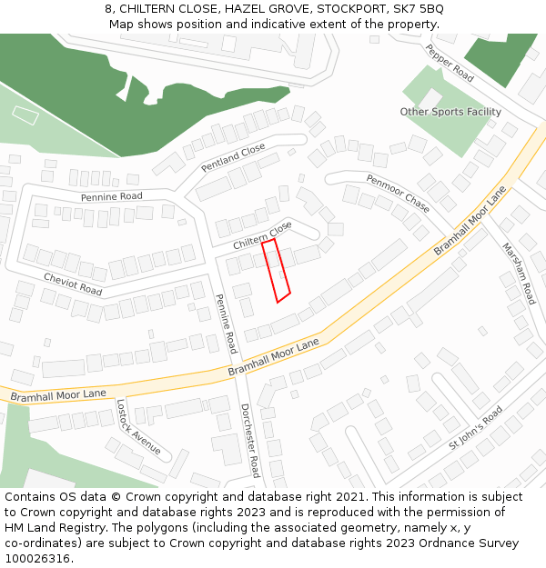 8, CHILTERN CLOSE, HAZEL GROVE, STOCKPORT, SK7 5BQ: Location map and indicative extent of plot