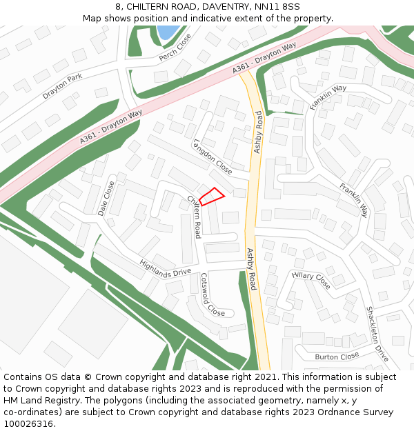 8, CHILTERN ROAD, DAVENTRY, NN11 8SS: Location map and indicative extent of plot