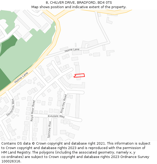 8, CHILVER DRIVE, BRADFORD, BD4 0TS: Location map and indicative extent of plot