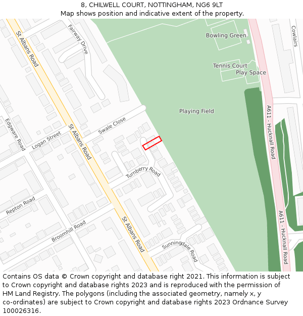 8, CHILWELL COURT, NOTTINGHAM, NG6 9LT: Location map and indicative extent of plot