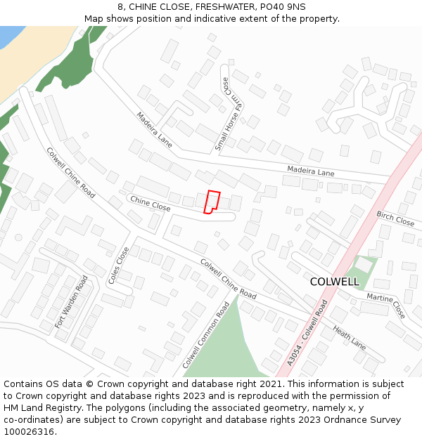 8, CHINE CLOSE, FRESHWATER, PO40 9NS: Location map and indicative extent of plot