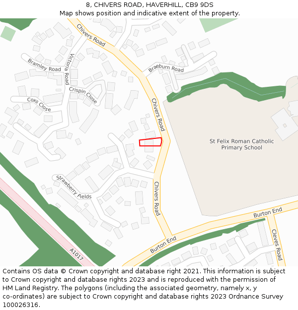 8, CHIVERS ROAD, HAVERHILL, CB9 9DS: Location map and indicative extent of plot