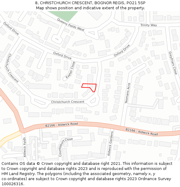 8, CHRISTCHURCH CRESCENT, BOGNOR REGIS, PO21 5SP: Location map and indicative extent of plot