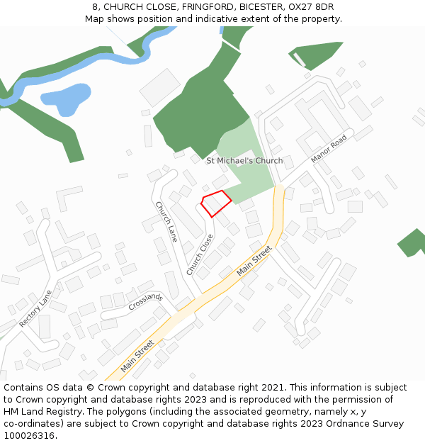 8, CHURCH CLOSE, FRINGFORD, BICESTER, OX27 8DR: Location map and indicative extent of plot