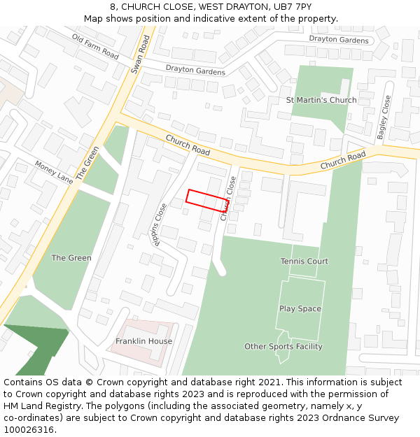 8, CHURCH CLOSE, WEST DRAYTON, UB7 7PY: Location map and indicative extent of plot