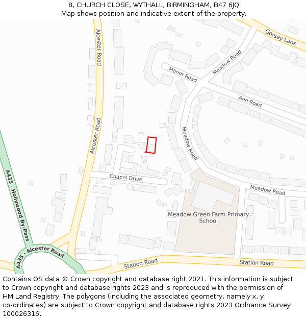 8, CHURCH CLOSE, WYTHALL, BIRMINGHAM, B47 6JQ: Location map and indicative extent of plot