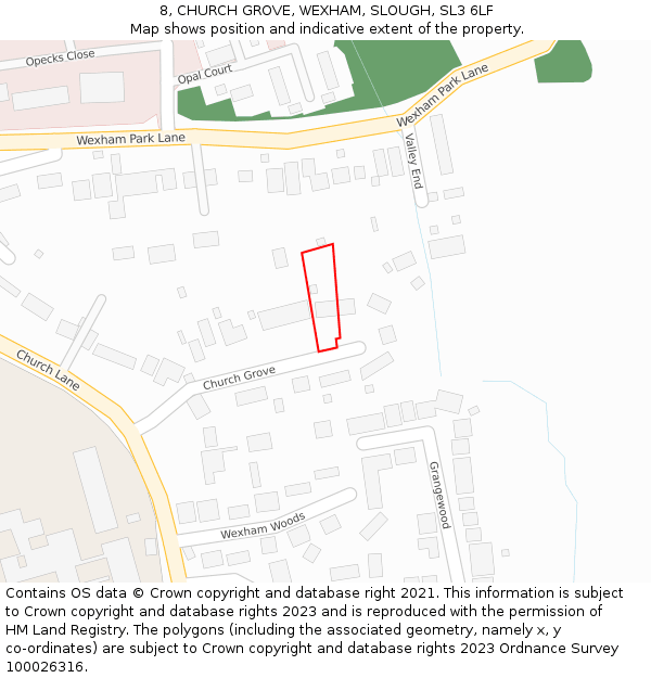 8, CHURCH GROVE, WEXHAM, SLOUGH, SL3 6LF: Location map and indicative extent of plot