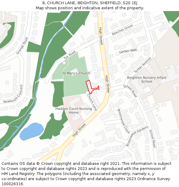 8, CHURCH LANE, BEIGHTON, SHEFFIELD, S20 1EJ: Location map and indicative extent of plot