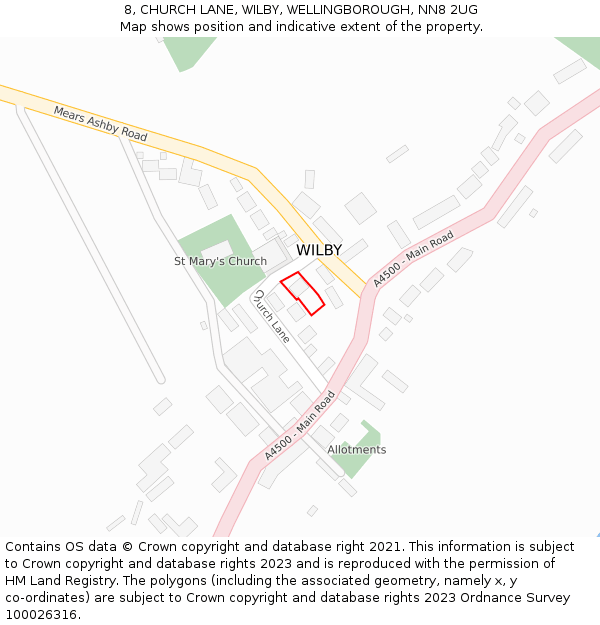 8, CHURCH LANE, WILBY, WELLINGBOROUGH, NN8 2UG: Location map and indicative extent of plot