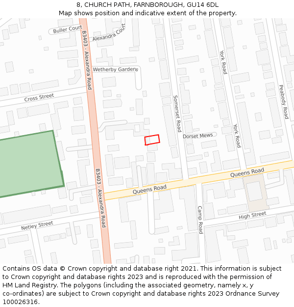 8, CHURCH PATH, FARNBOROUGH, GU14 6DL: Location map and indicative extent of plot