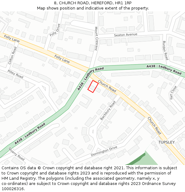 8, CHURCH ROAD, HEREFORD, HR1 1RP: Location map and indicative extent of plot
