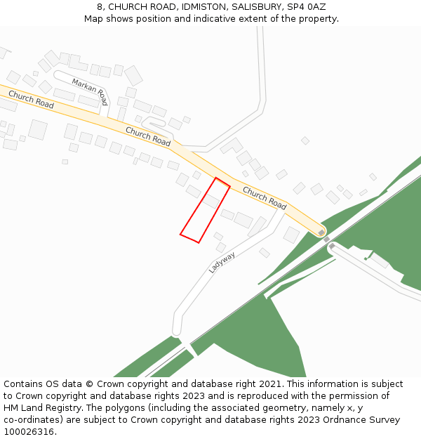 8, CHURCH ROAD, IDMISTON, SALISBURY, SP4 0AZ: Location map and indicative extent of plot