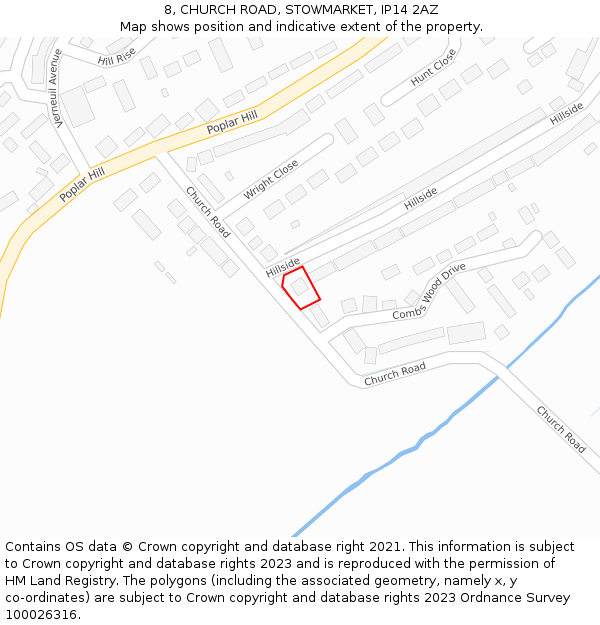 8, CHURCH ROAD, STOWMARKET, IP14 2AZ: Location map and indicative extent of plot