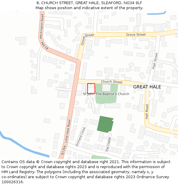 8, CHURCH STREET, GREAT HALE, SLEAFORD, NG34 9LF: Location map and indicative extent of plot