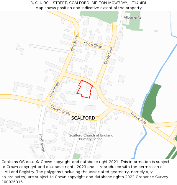 8, CHURCH STREET, SCALFORD, MELTON MOWBRAY, LE14 4DL: Location map and indicative extent of plot