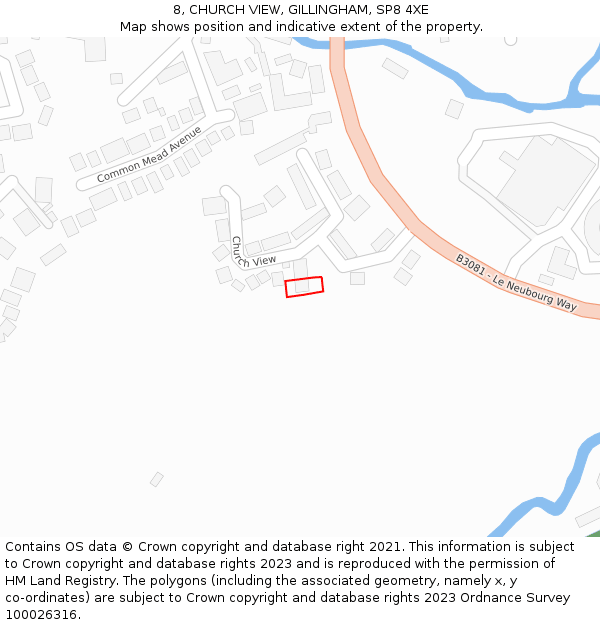 8, CHURCH VIEW, GILLINGHAM, SP8 4XE: Location map and indicative extent of plot