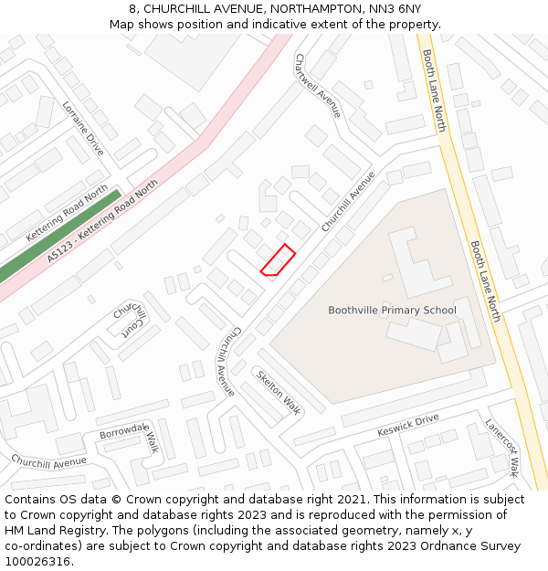 8, CHURCHILL AVENUE, NORTHAMPTON, NN3 6NY: Location map and indicative extent of plot